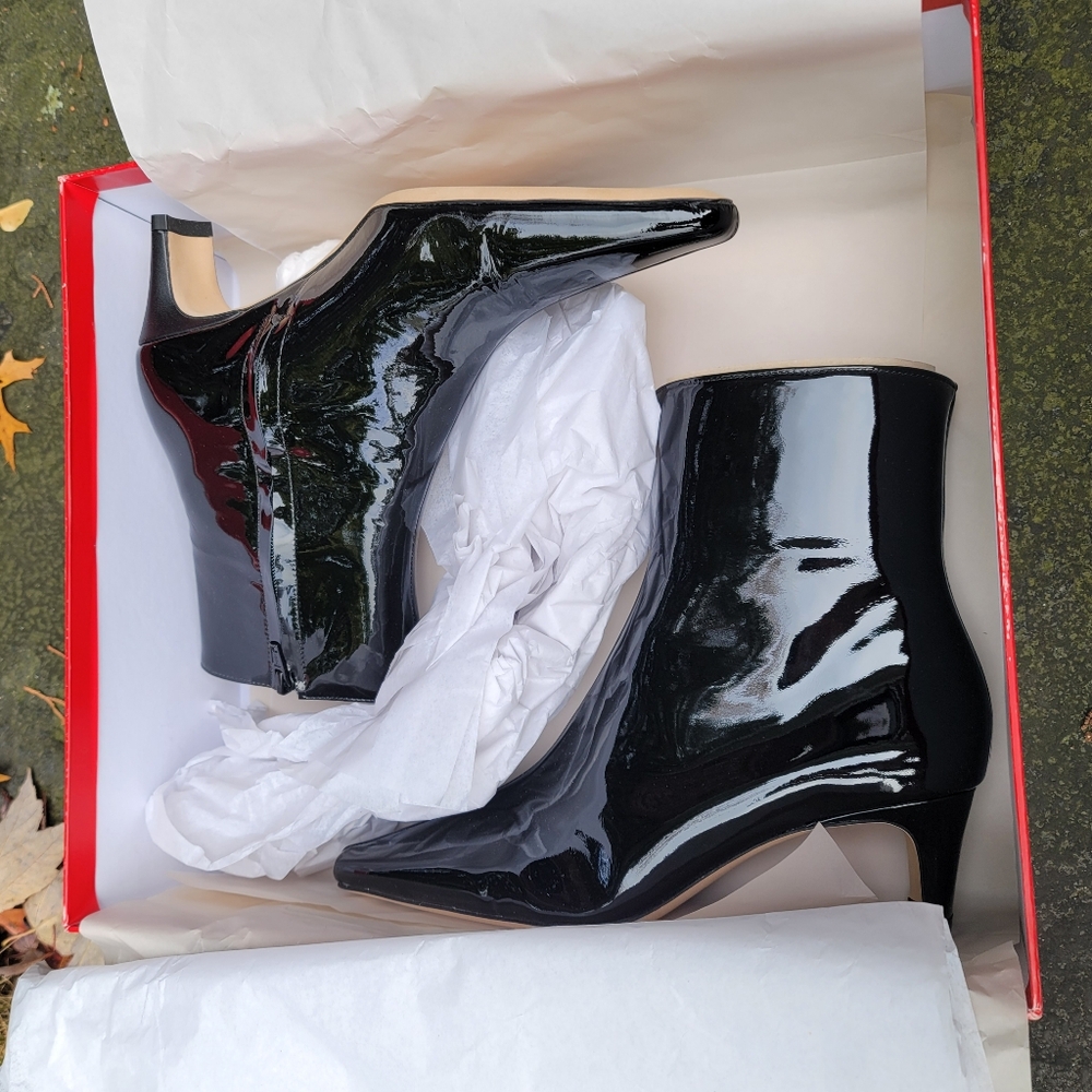 Staud Wally Ankle Boots Patent Black Leather Size 37 NWB - Picture 10 of 12